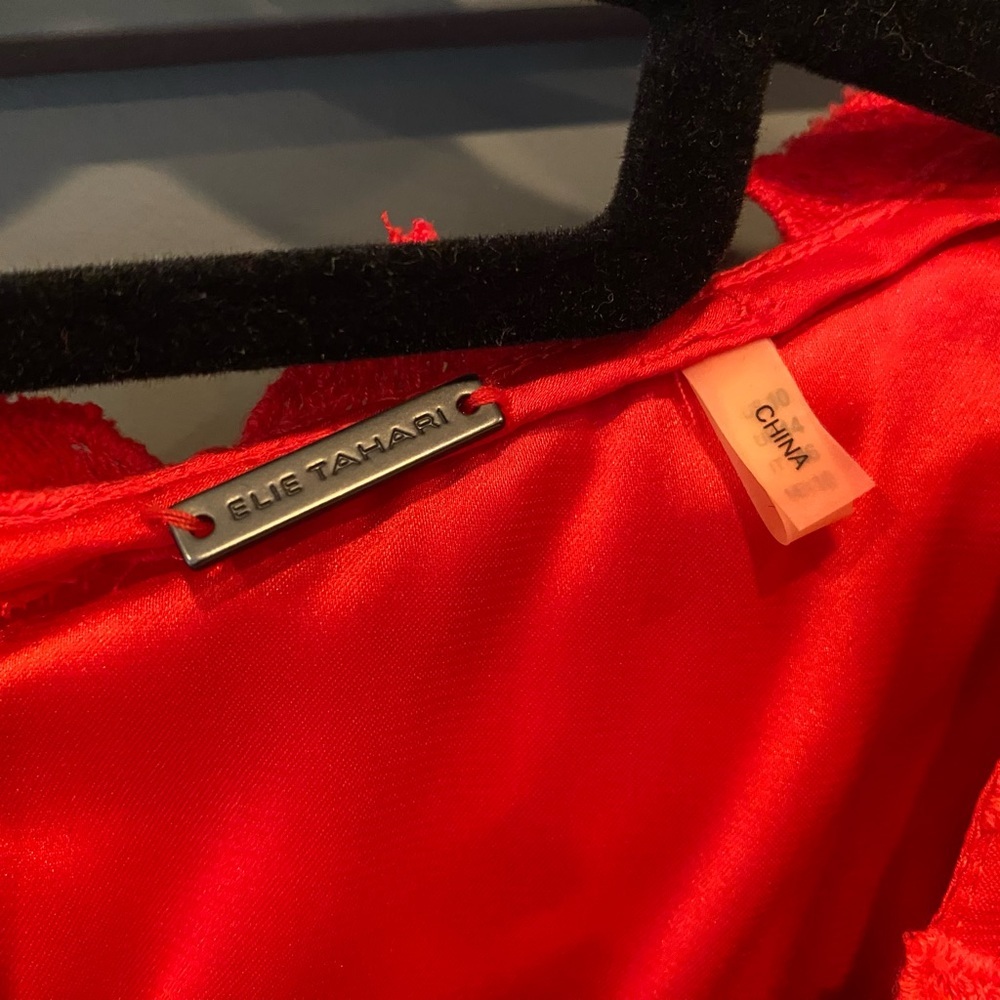 Elie Tahari Morgan Red Macrame Lace Overlay Dress - Picture 6 of 14